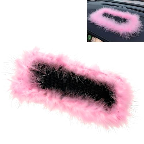 lekiliky Dash Mat for Car, Anti Slip Pink Feather Dash Mat, 5.71' x 11.6' Colorfast Non-Shedding Anti-Slip Pad, Car Center Console Decoration for Phone Sunglasses Keys (Pink)