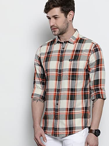 Image of THE INDIAN GARAGE CO Men Slim Fit Checkered Full Sleeves Cutaway Collar Cotton Casual Shirt