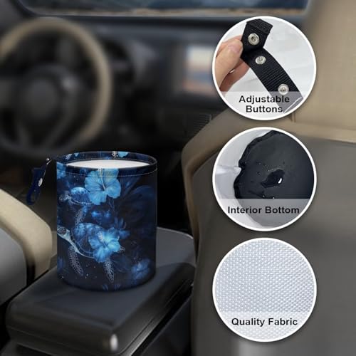 Image of Sea Trutle Car Trash Bag Blue Hibiscus Floral Car Trash Can for Front Seat, Back Seat, Floor, Headrest-Easy to Clean Cars Garbage Accessory Car Interior Decoration