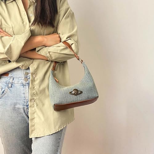Bolso mini bandolera de mezclilla para mujer azul miniatura 3