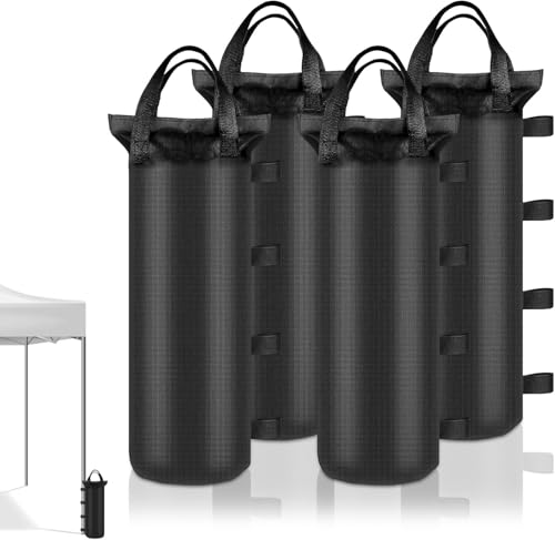 auriikoop Sandsack 4 Stücke Sandsäcke 49x20 cm Sandbag 800D Nylon Oxford Fabric Sandsack mit 4 Sicherungsbänder Sandsäcke mit Tragegriff für Pavillon Baldachin Garten Strand