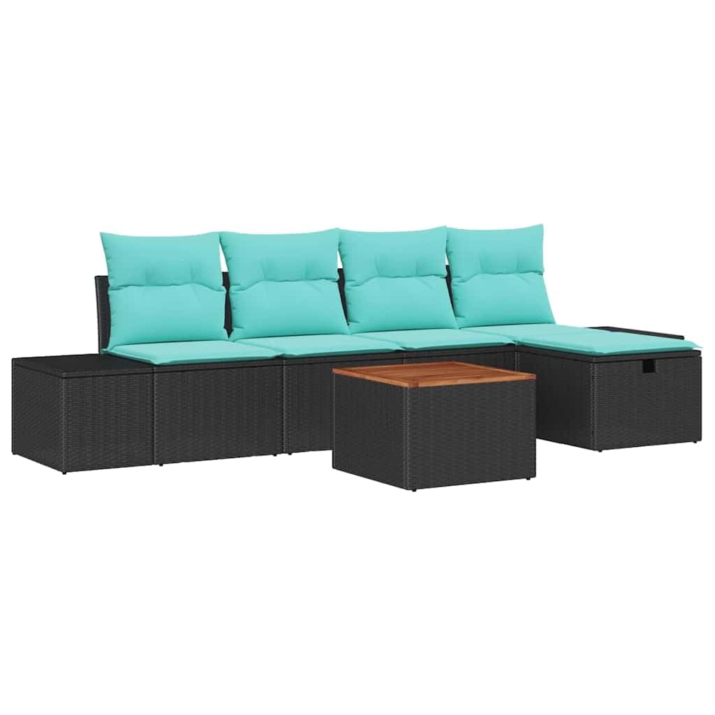 vidaXL Sofa ogrodowa zestaw 6 szt. czarny polirattanowy