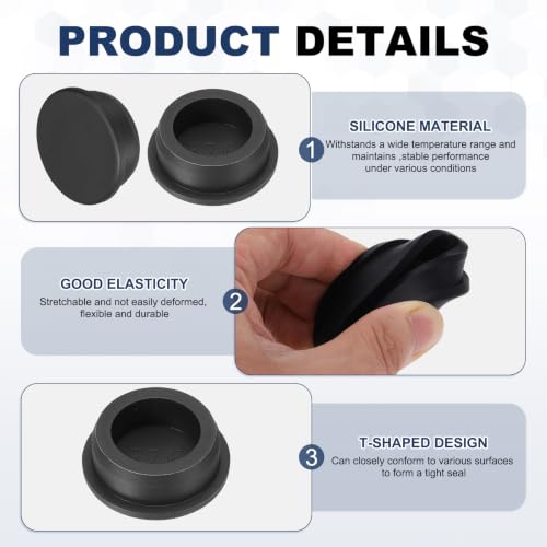 Image of MECCANIXITY 18pcs T-Shaped Silicone Plugs 37.6mm 1-15 /32 Inch Dia Snap in Plug Hole Seal Cover Round Rubber Stopper for 35.5-37.6mm Holes Kitchen Rubber Bulkheads Waterproof Sealing, Black