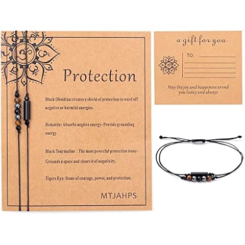 MTJAHPS Protection Bracelet, energy protection, empath protection black obsidian Crystals and Healing Stones Bracelet for Women Luck Bracelet Anxiety and Stress Bracelet Reiki Gift (Protection) Cover