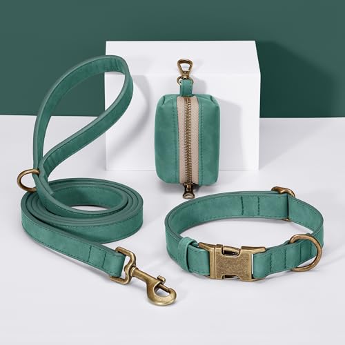 Image of Didog Soft PU Leather Dog Collar for Medium Dogs, Quick Release, Green M