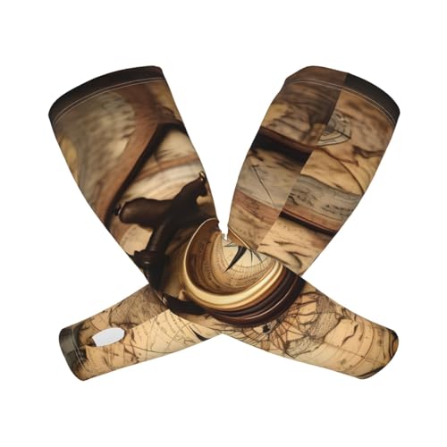 TietYaer Bussola e Vecchia Stampa Mappa del Mondo Maniche Raffreddamento Golf Manicotti Braccio di Raffreddamento Maniche Giardinaggio Baseball Sun Maniche per Uomo, Nero, taglia unica