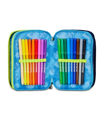 Seven, Mäppchen, Mehrfarbig, Federtasche für Schreibwaren, Etui mit Stiften, Kugelschreiber, & mehr, 3 Fächer, Mädchen & Jungen, Schule - Grundschule, XXL, blau