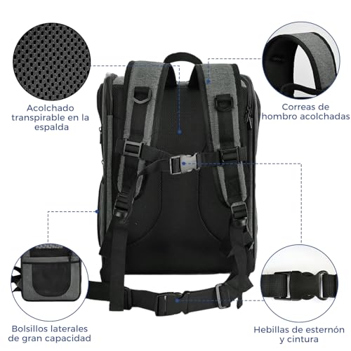 Miniatura 7 de Apollo Walker Mochilas Para Gatos Y Mochilas Perros, Para Mascotas Gato Pequeñas Capacidad De Carga: 5-12 Kg, 32 L X 30 W X 42 H ,Transportin Gato,Ideal Senderismo Viajes Al Aire Libre Gris