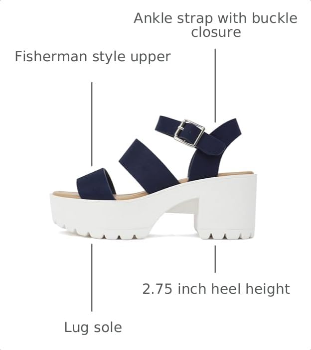 Image of Soda ACCOUNT ~ Women Open Toe Two Bands Lug sole Fashion Block Heel Sandals with Adjustable Ankle Strap