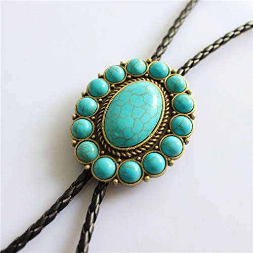 Image of Turquoise Agate Granite BOLO Tie for Men Women Leather Wedding Necklace Western Cowboy Necktie