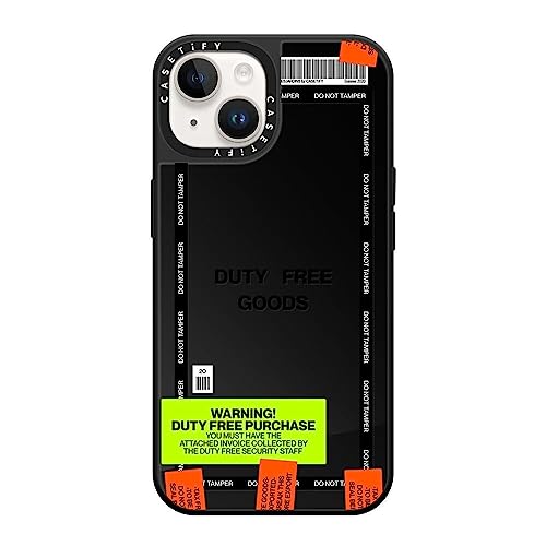 CASETiFY �~���[ iPhone 14 �P�[�X [1.5m����̗����������N���A/MagSafe �ɑΉ�] - Duty Free - �u���b�N (�u���b�N�o���p�[)