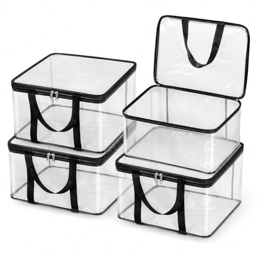 Image of Zollyss PVC Saree Storage Bags Pack of 4, Transparent Clothes Organizer, 200 Micron Foldable Wardrobe Storage Box with Metal Zipper & Strong Handles for Sarees, Blankets & Clothes, 40x32x22 cm