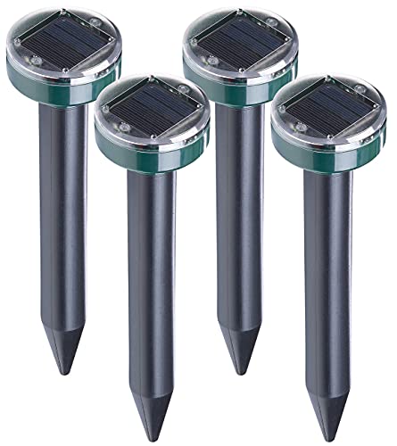 Royal Gardineer Maulwurfschreck: 4er-Set Solar-Maulwurffrei-Erdspieße, Akku, 400Hz, bis 2.800 m², IP44 (Tiervertreiber für Maulwurf, Solar-Maulwurf-frei, Maus)