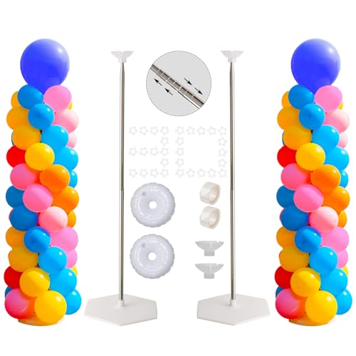 Balloon Stand Kit, Set of 2, 7 Feet Adjustable Balloon Column Stand for Floor, Reusable Metal Telescopic Balloon Stands for Floor with Base for Birthday, Wedding, Baby Shower, Graduation Party