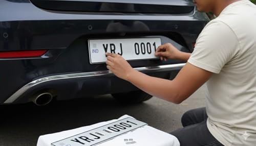 Image of Magnetic Fancy Car Name and Number Plate with IND Embossed Design, Scratch Resistant, (Set of 2)