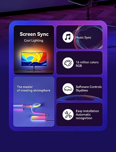 Image of Monitor LED Backlights for PC & Mac, LED Strip Light Sync with Screen Color /Music, Computer Light Bar Behind Screen, LEDs for Desk Gaming, USB Port, Software Control, G100 (4-Side 27inch)