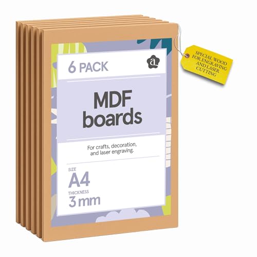 Ayurvana 6 x A4 3mm Thick MDF Sheets Laser Engraving Wood for Laser Cutting, DIY Projects, Crafts and Decoration