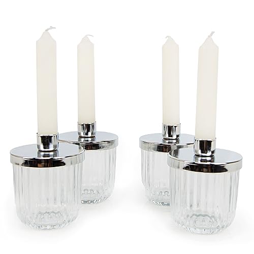 Logbuch-Verlag 4 Kerzenhalter Hochzeit Kommmunion Gläser zum Befüllen Kerzenständer für Stabkerzen Silber Tischdekoration 10 cm