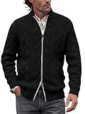 Narex Mens Full Zip Cardigan Sweater Mock Neck Cable Knit Casual Regular Fit Ribbed Knitwear Outwear