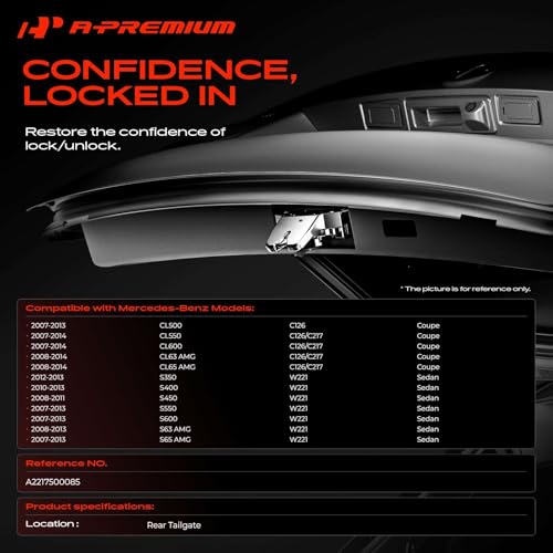 Image of A-Premium Trunk Latch Compatible with Mercedes-Benz S550, CL550, S63 AMG, CL63 AMG, S600, S350, S400, S65 AMG, CL600, CL65 AMG, CL500, S450