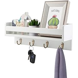 Kibuc Perchero Pared Halcent Perchero Pared Estantería Flotante, Madera Perchas de Pared Baldas Flotantes Colgador Llaves Perchero Puerta con 4 Gancho Pared