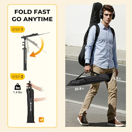 CAHAYA Portable Sheet Music Stand - Dual-Use Desktop/Floor Music Stand Height Adjustable Book Holder Folding with Carrying Bag and Clip for Students Musicians Outdoor Performances