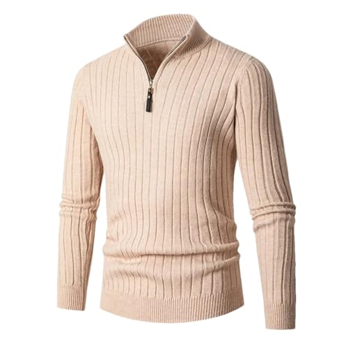 Men's Stand Up Collar Wool Blend Pullover Sweater Solid Color Casual Half Zipper High Neck Sports Knit Sweater