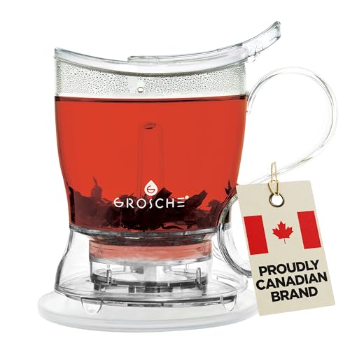 GROSCHE Aberdeen Tea Infuser Teapot & Smart Tea Maker - BPA-Free, Drip-Free Design | Coaster | Easy Brew | Easy Clean Steeper | Loose Leaf Brewing - Stylish Design | 17.7 oz - 1000 ml