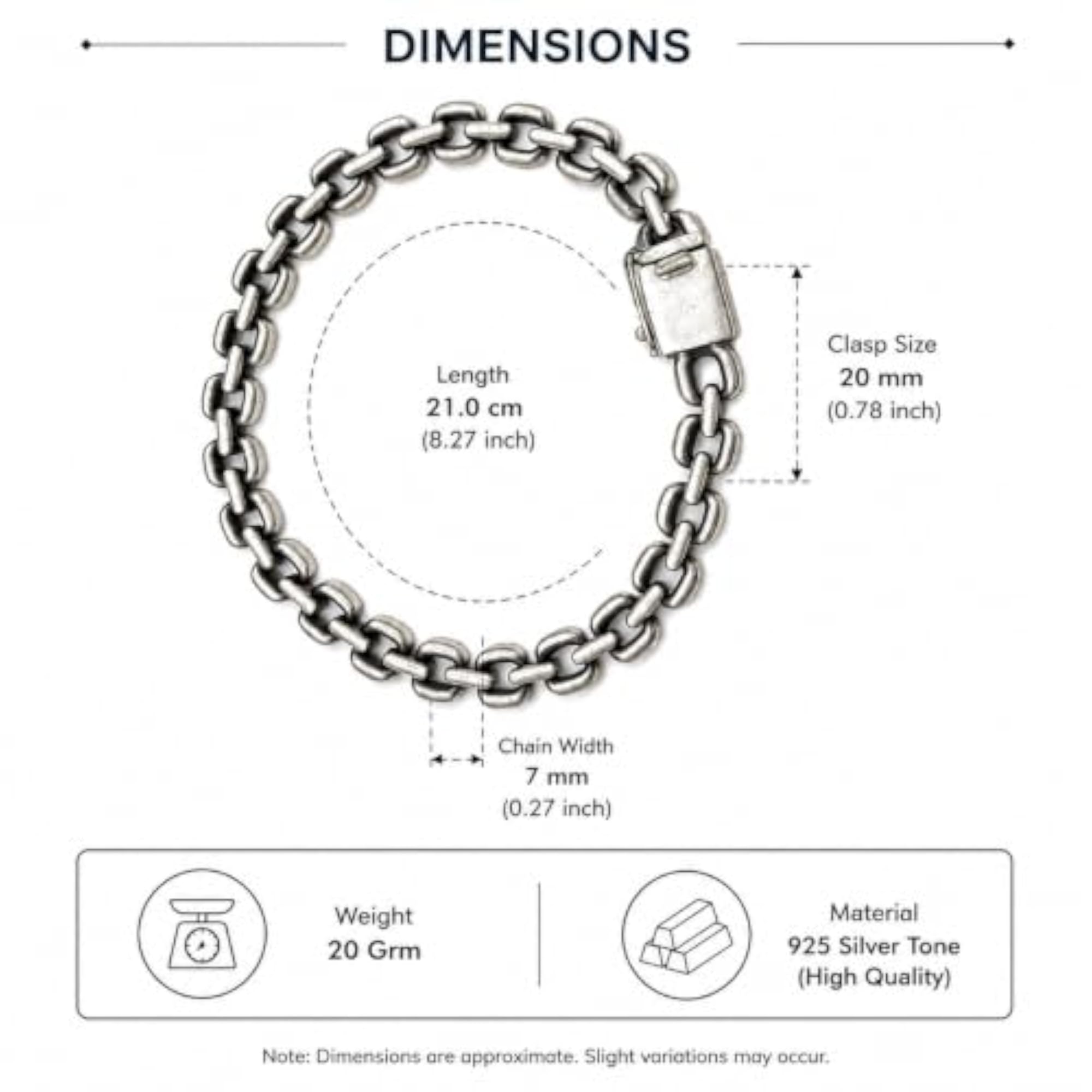 Stylish 925-Tone Heavy Chain Bracelet with Secure Box Clasp