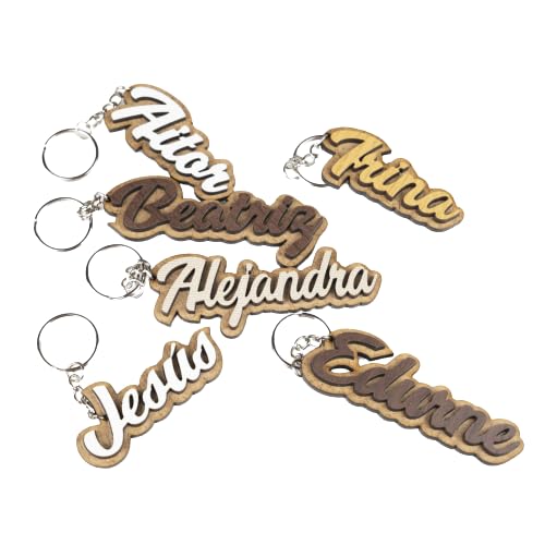 EDURAIT] Llaveros Personalizados Únicos: Combina Nombres de Madera Personalizados con Elegancia en Llavero Madera para Recuerdos Inolvidables y Marcasitios Originales.(Pack 6 Uds) Llaveros silueta