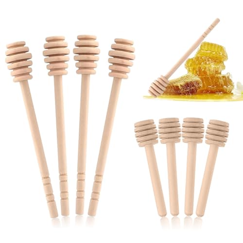 Lot de 8 cuillères à miel en bois, Cuillère Miel Bois, deux tailles d'agitateurs en bois pour tremper le miel, qui ne se détache pas facilement, facile à nettoyer