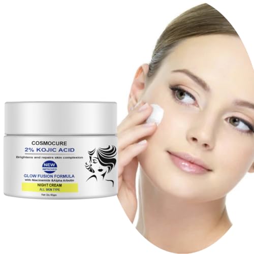 Image of Cosmocure 2% Kojic Acid Glow Night Cream with Niacinamide & Alpha Arbutin for Skin Brightening (50ml) | Face Cream I Night Cream I Kojic Acid Brightening Cream I Glowing Skin | Jar