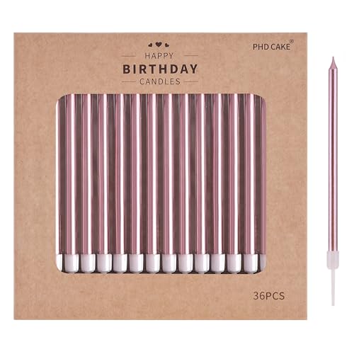 Image of PHD CAKE 36-Count Rose Gold Long Thin Metallic Birthday Candles, Cake Candles, Birthday Parties, Wedding Decorations, Party Candles, Cake Decorations