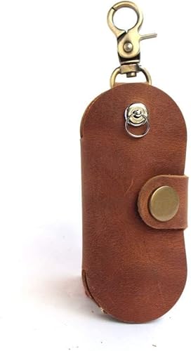 Versatile Vintage Crazy Horse Leather Key Holder Organizer - Genuine Cowhide Key Case with Snap Closure for Car & Door Keys