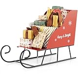 COSTWAY Deko Schlitten für Weihnachten, Weihnachtsschlitten aus Metall, Weihnachtsdeko groß Outdoor, Schlittenkorb Metallschlitten, Weihnachtsdekoration für Zuhause, Büro, 74 x 32 x 51 cm, Rot
