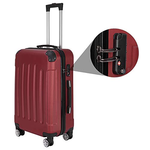 3-in-1 Portable ABS Trolley Case 20" / 24" / 28"，Wine Red3