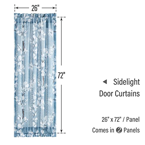 Fmfunctex Side Light French Door Panel Curtains 72" Long Blue White Floral Print Light Filtering Privacy Front Glass Door Curtain Panels Blossom Pattern Door Window Curtain 26”W X 2 Panels Rod Pocket #TOP1