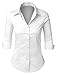 LE3NO Womens Roll Up 3/4 Sleeve Button Down Shirt with Stretch, L3NWT574A_WHITE, Large