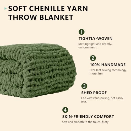 Image of L'AGRATY Chunky Knit Throw Blanket for Couch, 60 x 80 Inches, Moss Green