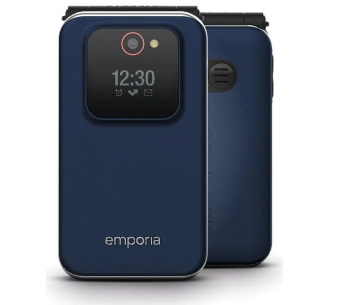 emporia JOY-LTE - Teléfono móvil para personas mayores, sin contrato, con botón de emergencia, pantalla de 2,8 pulgadas, color azul