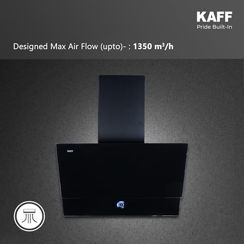Image of KAFF 60 cm, 1350 m /hr Slant Kitchen Chimney | Powerful Suction | Touch Control with Digital Display | Gesture Control | Black Designer Glass | LED Lights | Low Noise | AERO BL