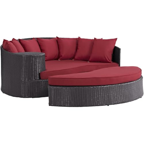 Image of BRISHI Outdoor Patio Daybed /Sunbed /Swimming Pool Side /Sun Lounger /Garden /Terrace /Balcony /Wicker and Rattan Daybed (Dark Brown /Red)