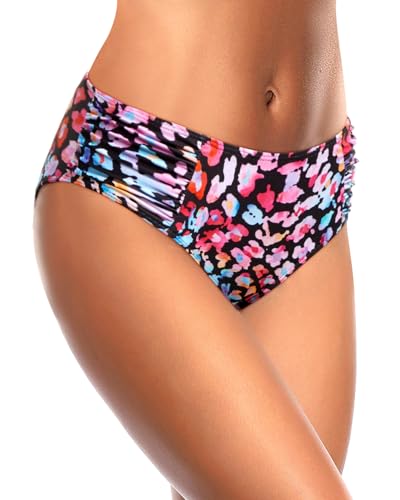 Image of Tempt Me Women Bikini Bottoms Mid Waist Bathing Suit Swimsuit Ruched Swim Bottom