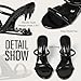 Goiphrri Black Metallic Wedge Sandals for Women Slip On Shark Teeth Mule Heels Comfortable Open Toe High Heeled Slide Sandals Size 8.5