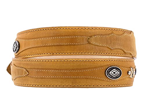El Presidente Mens Rustic Sand Concho Western Cowboy Leather Belt Silver Buckle2