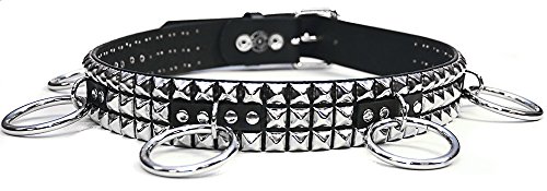 Studded Bondage Belt Genuine Black Leather Silver Stud Large Ring (40)
