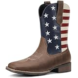 Cowboy Boots for Men - Western Boot Men's Cowboy Boots with Square Toe | American Flag Design | Pull-on Boots | Old West Style Embroidered | Patriotic Style for Independence Day & Game Days Size 15