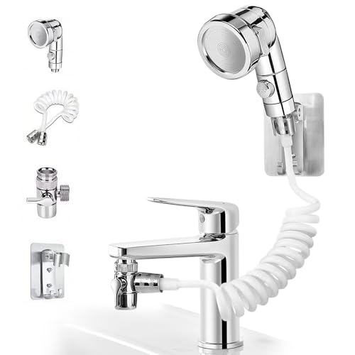 Handbrause für Waschbecken Encuryna Waschbeckenbrause mit Schlauch 1.5M Handbrause Duschkopf Set Mit Halterung Duschkopfhalter und Wasserhahnspender Wasserhahn für Behinderungen Altere Menschen