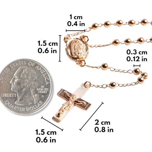 Virgen de Guadalupe Gold 14k Rosary, Our lady of Guadalupe gold laminated 14k Y necklace, Jesus Christ Cross, Mexican Catholic Religious Jewelry, First communion Baptism Godfather Godmother4