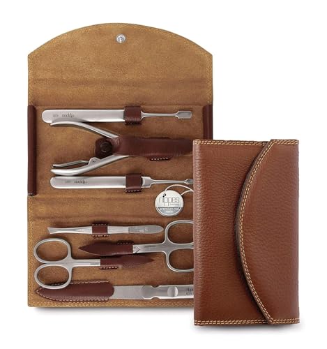 nippes Solingen Classic Premium Maniküre Set, Echt Leder-Nageletui, Edelstahl Instrumente nickel- und rostfrei, Nagelset mit Nagelschere, Hautschere, Pinzette, Nagelzange, Nagelfeile und mehr